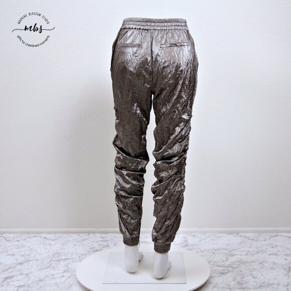 H:OURS at Revolve Brie Silver Metallic Ruched High Waist Pants - Picture 4 of 15